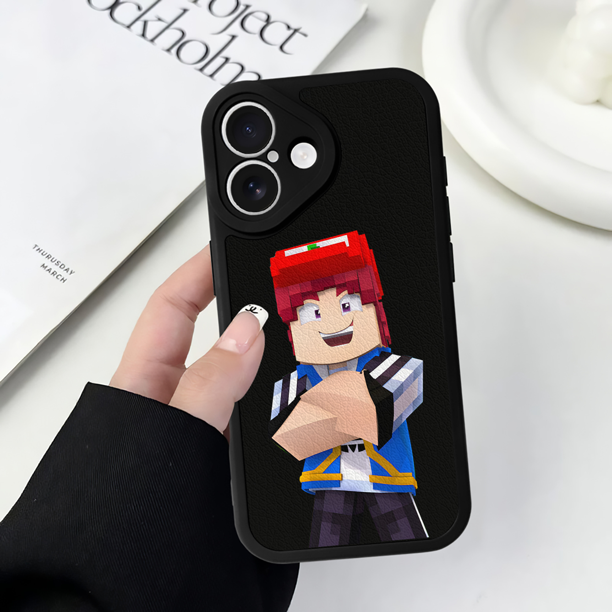 （画像用） マインクラフト ブロックの世界 Minecraft MC Block world 【iPhone 16シリーズ対応】シリコンスマホケース（レザー調） 材質：シリコン